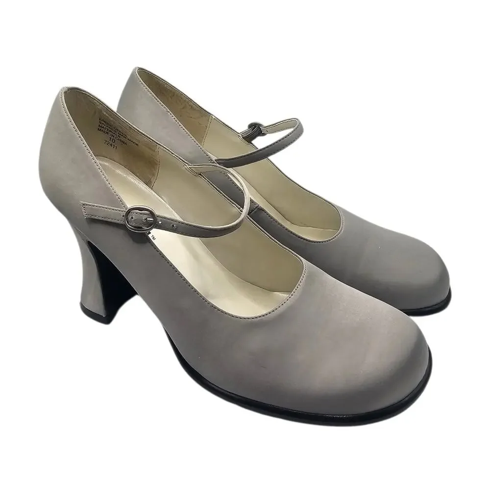 Unlisted Vintage Y2K Light Blue Gray Satin Mary Jane Flared Heels